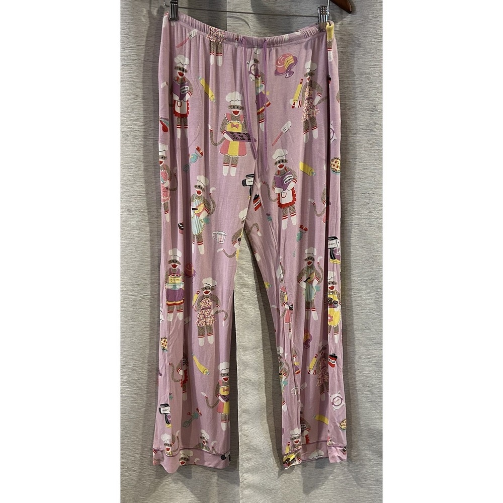 Nick & Nora Pajama Set Sock Monkey Baker 2 Pc‎ Top Bottom PJs Size Large - Picture 6 of 8
